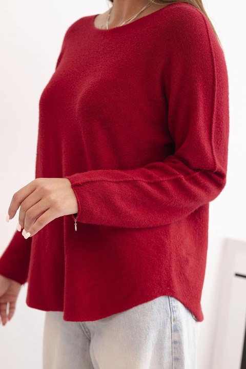 Sweterek damska z wiskozy z długim rękawem i okrągłym dekoltem bordowy