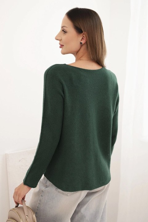 Sweterek damska z wiskozy z długim rękawem i okrągłym dekoltem ciemny zielony