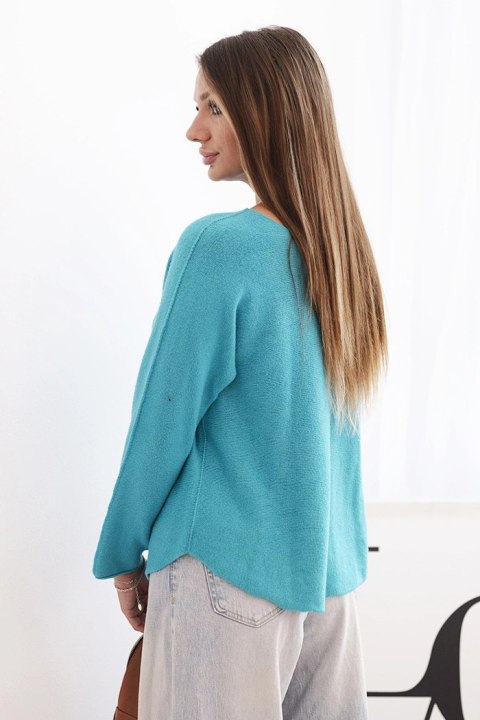 Sweterek damska z wiskozy z długim rękawem i okrągłym dekoltem jasny morski