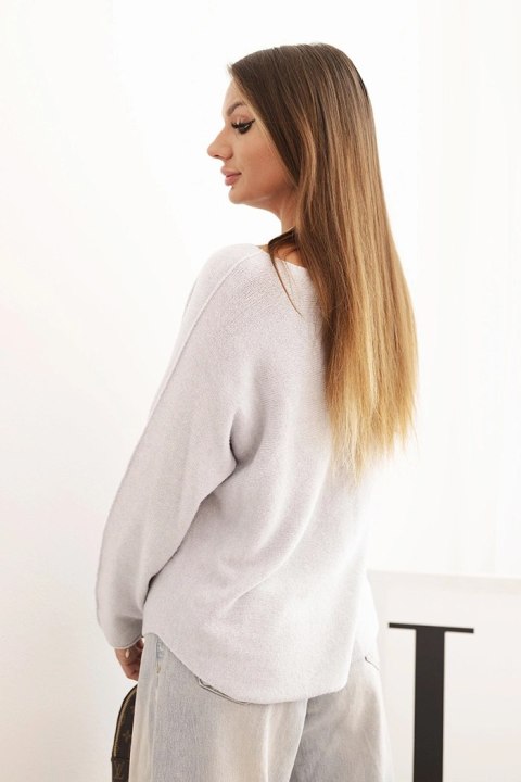 Sweterek damska z wiskozy z długim rękawem i okrągłym dekoltem szary