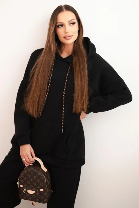 Komplet dresowy damski ocieplany z bawełny i z kapturem czarny