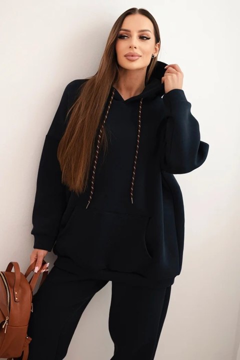 Komplet dresowy damski ocieplany z bawełny i z kapturem granatowy