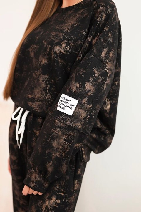 Komplet dresowy damski oversize z wiskozy z wydłużoną bluzą i efektem sprania czarny