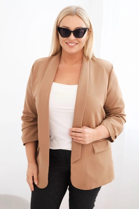 Marynarka damska Plus Size bez zapięcia z podszewką XL/2XL camelowa