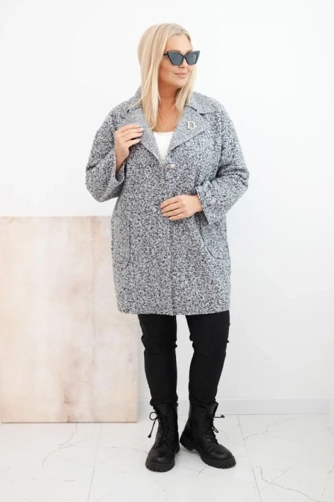 Płaszcz damski Plus Size baranek z wełną i kieszeniami grafitowy melanż