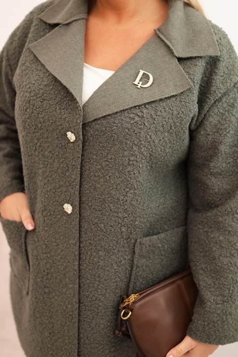 Płaszcz damski Plus Size baranek z wełną i kieszeniami jasne khaki