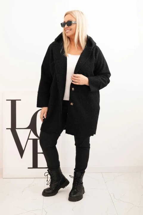 Elegancki czarny płaszcz damski Plus Size z kapturem