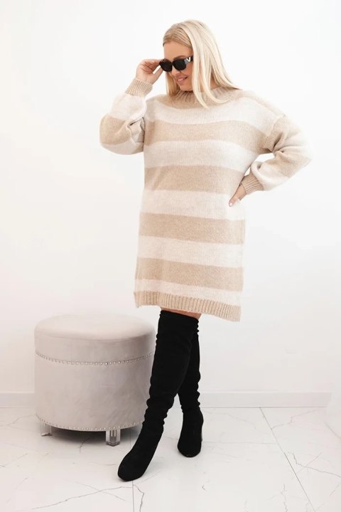 Sukienka damska swetrowa Plus Size w pasy beżowa