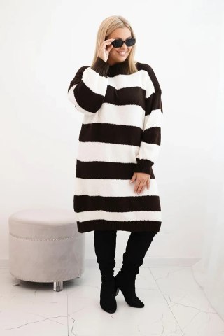 Sukienka damska swetrowa Plus Size w pasy brązowa