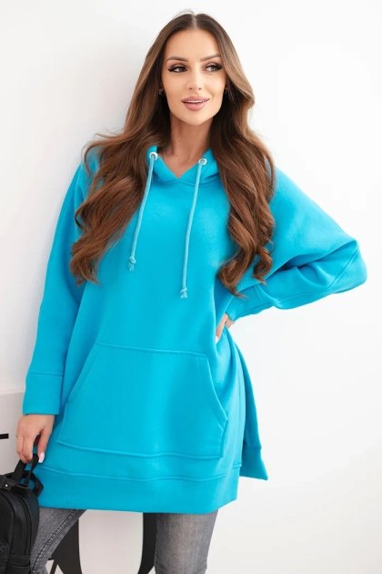 Bluza ocieplana z rozcięciami na bokach turkusowa
