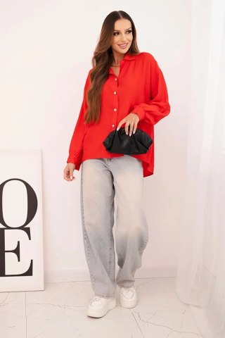 Koszula damska elegancka z wiskozy z ozdobnymi guzikami czerwona
