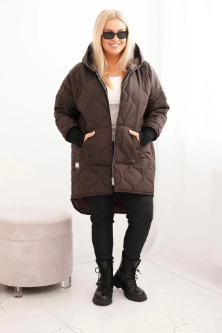 Kurtka damska zimowa Plus Size pikowana z kapturem brązowa