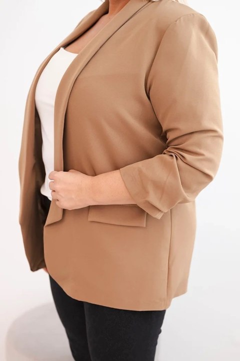 Marynarka damska Plus Size bez zapięcia z podszewką XL/2XL camelowa