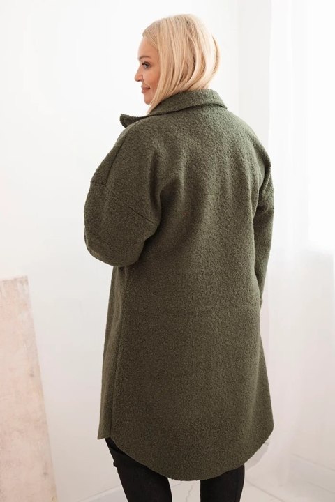 Elegancki płaszcz damski Plus Size z wełną w kolorze khaki