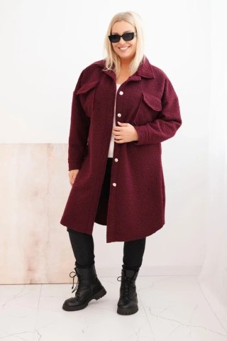 Płaszcz damski Plus Size z wełną zapinany na guziki z kieszeniami i kołnierzem śliwkowy