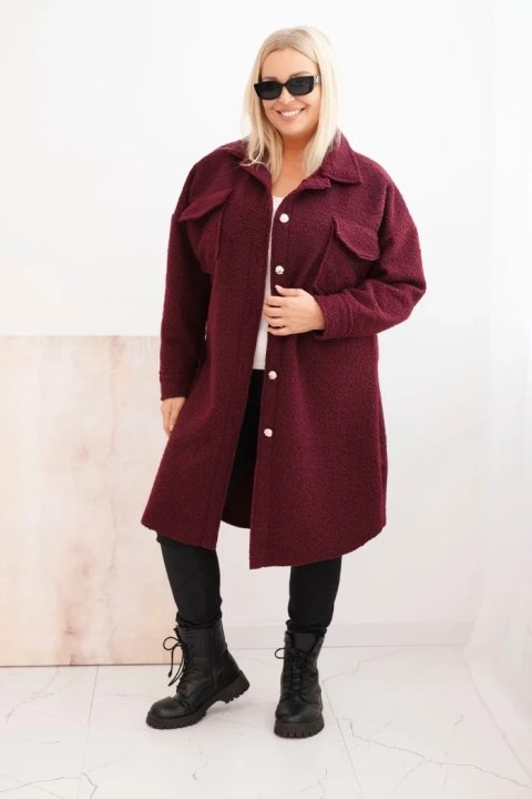 Śliwkowy płaszcz damski Plus Size z dodatkiem wełny