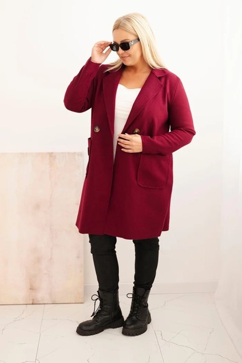 Płaszcz damski elegancki Plus Size z kołnierzem i dużymi kieszeniami śliwkowy