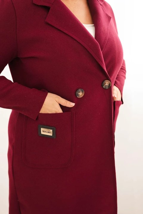 Płaszcz damski elegancki Plus Size z kołnierzem i dużymi kieszeniami śliwkowy