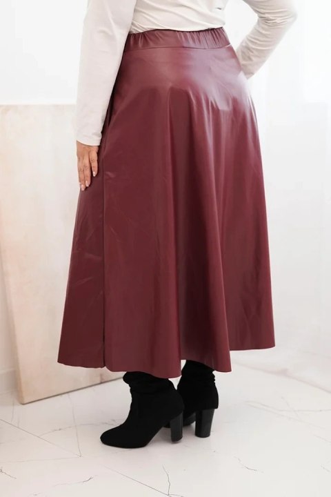 Spódnica damska Plus Size z ekoskóry z gumką i troczkiem w pasie bordowa