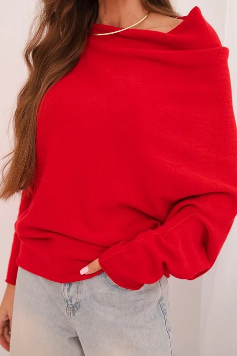 Sweter damski wiskozowy asymetryczny typu nietoperz czerwony