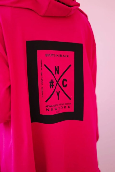 Narzutka z kapturem oversize fuksja