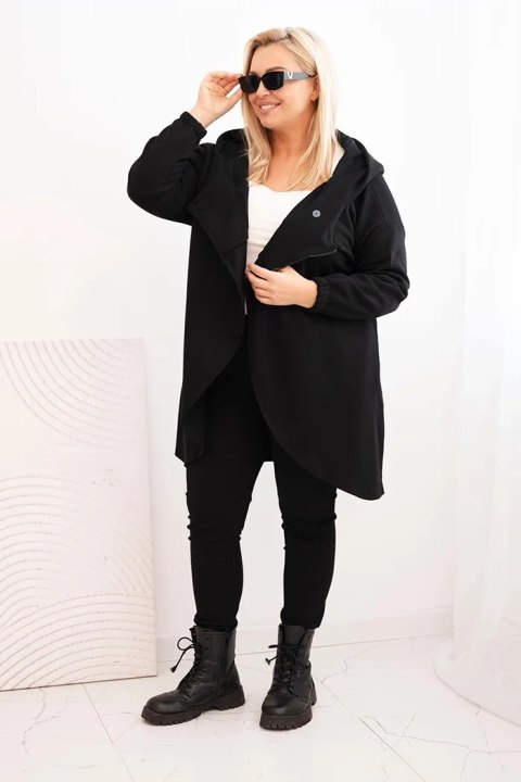 Bluza damska Plus Size ocieplana z kapturem i asymetrycznym zamkiem czarna