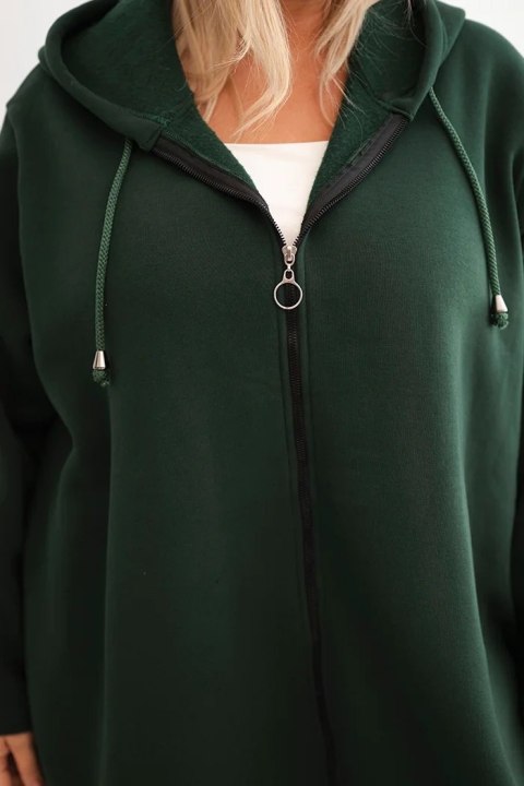 Bluza damska Plus Size ocieplana z kapturem i zamkiem ciemno zielona