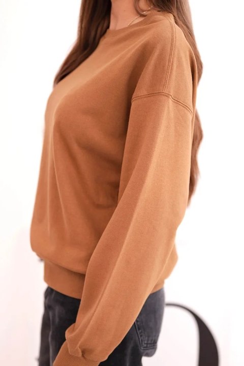 Bluza damska pętelkowa bawełniana basic z okrągłym dekoltem camelowa