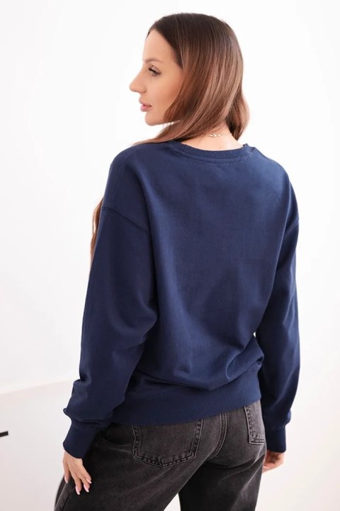 Bluza damska pętelkowa bawełniana basic z okrągłym dekoltem granatowa