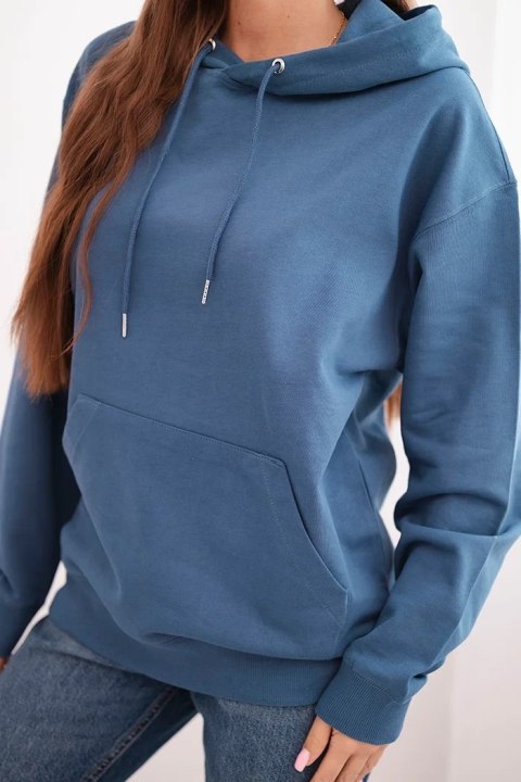 Bluza damska pętelkowa bawełniana z kapturem i kieszenią kangurką jeansowa