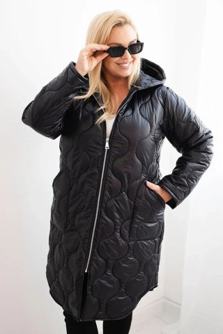 Kurtka damska Plus Size zimowa pikowana z kapturem czarna