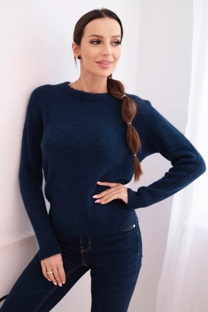 Sweter damski z baby alpaki z długim rękawem granatowy