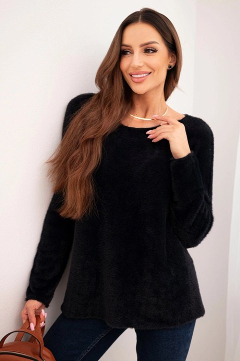 Sweter damski z miękkiej dzianiny z okrągłym dekoltem czarny