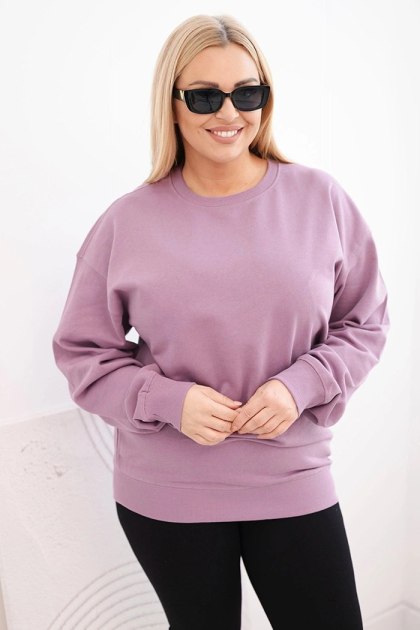 Bluza damska pętelkowa Plus Size bawełniana basic z okrągłym dekoltem ciemno różowa