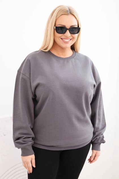 Bluza damska pętelkowa Plus Size bawełniana basic z okrągłym dekoltem grafitowa