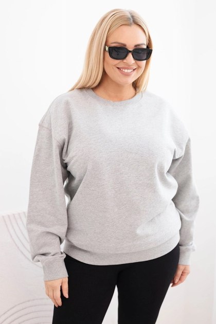 Bluza damska pętelkowa Plus Size bawełniana basic z okrągłym dekoltem szara