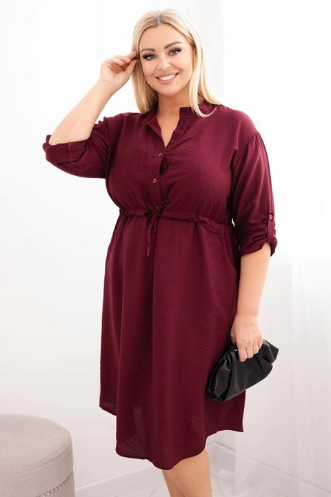 Sukienka damska z wiskozy Plus Size z guzikami i wiązaniem w talii bordowa