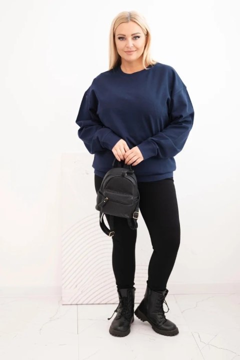 Bluza damska pętelkowa Plus Size bawełniana basic z okrągłym dekoltem granatowa