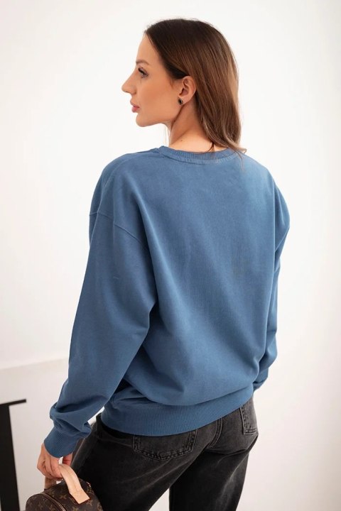 Bluza damska pętelkowa bawełniana basic z okrągłym dekoltem jeansowa