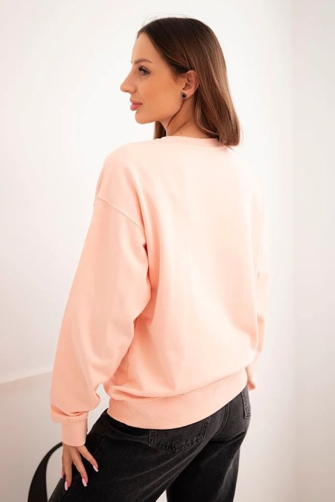 Bluza damska pętelkowa bawełniana basic z okrągłym dekoltem łososiowa
