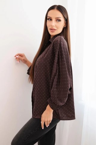 Bluzka damska elegancka z wiskozy z guziczkami i kołnierzykiem brązowa