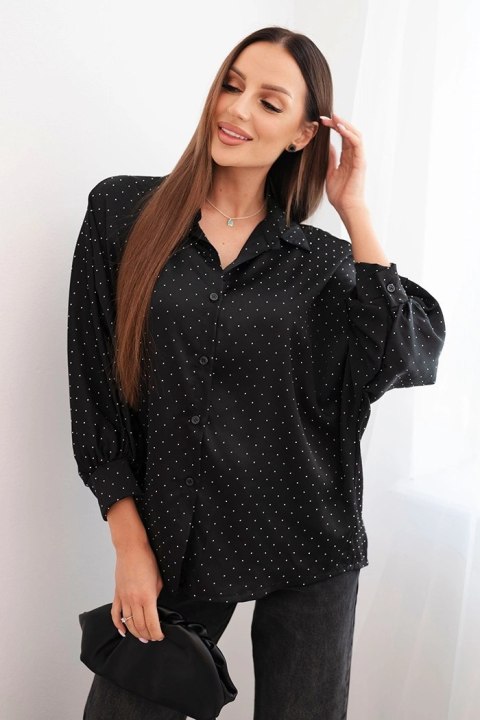Bluzka damska elegancka z wiskozy z guziczkami i kołnierzykiem czarna