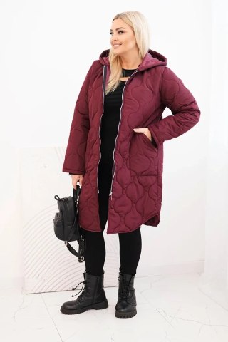 Kurtka damska Plus Size zimowa pikowana z kapturem śliwkowa