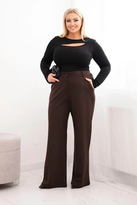 Spodnie damskie Plus Size z szeroką nogawką i elastycznym pasem brązowe
