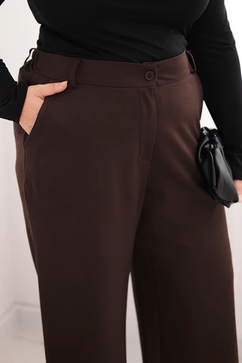 Spodnie damskie Plus Size z szeroką nogawką i elastycznym pasem brązowe