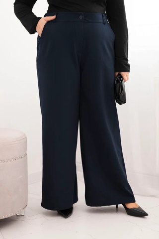Spodnie damskie Plus Size z szeroką nogawką i elastycznym pasem granatowe