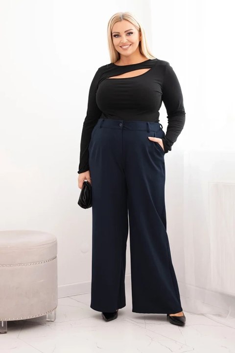 Spodnie damskie Plus Size z szeroką nogawką i elastycznym pasem granatowe