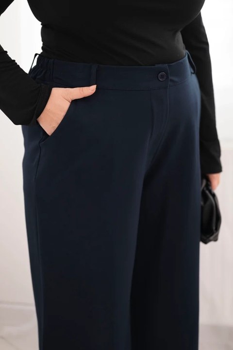 Spodnie damskie Plus Size z szeroką nogawką i elastycznym pasem granatowe