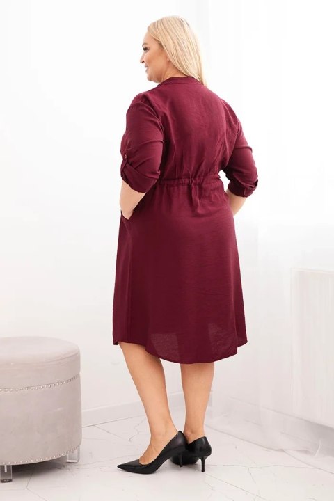 Sukienka damska z wiskozy Plus Size z guzikami i wiązaniem w talii bordowa
