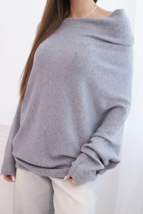 Sweter damski wiskozowy asymetryczny typu nietoperz szary